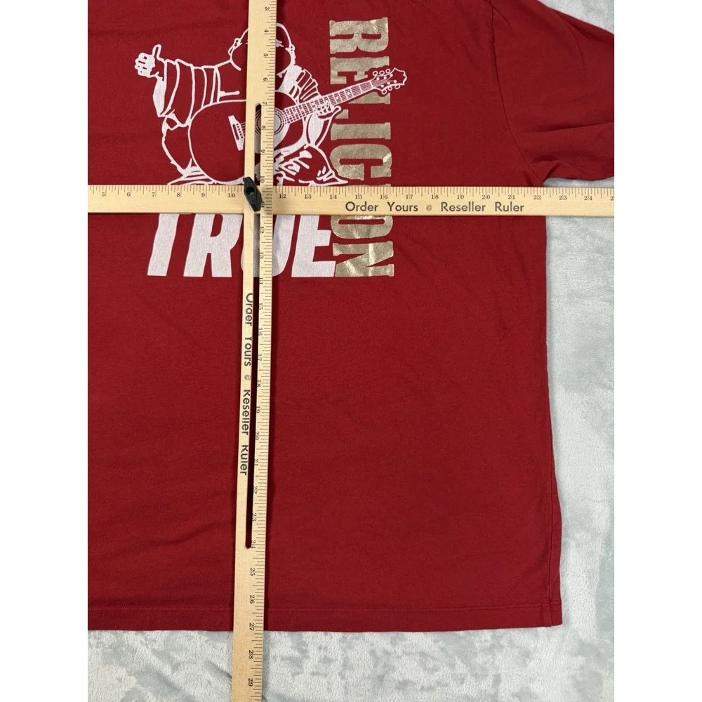 True Religion Shirt Men's 2XL Red Gold Foil Metallic Buddha Logo Cotton T-Shirt